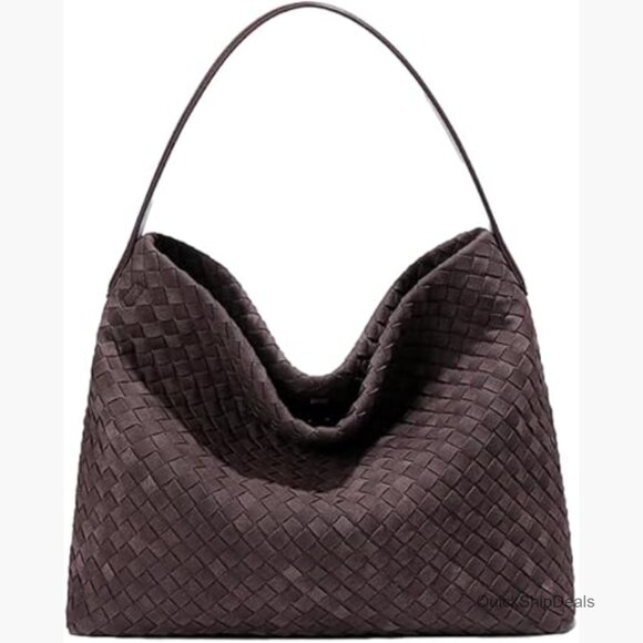 PU Leather Woven Tote Bag with Shoulder Strap and Top Handles